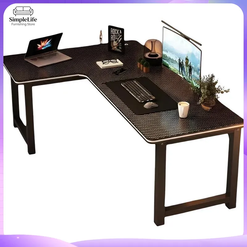 Desk Setup L Shaped - コーナーゲーミングデスク、収納棚付きパソコンデスク、PCセットアップ用、ホームオフィス、書斎、寝室用、L字型デスク、デュアルモニター対応