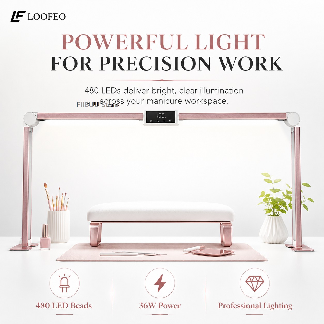 Desk Setup Lamp - プロ用LEDネイルデスクランプ マニキュアテーブル ネイルテックデスク照明 マニキュアテーブル作業灯 ネイルサロンテーブルランプ 36W
