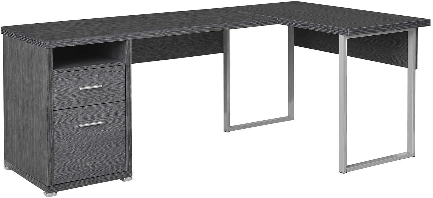 Desk Setup L Shaped - I 7257 コンピューターデスク、ホームオフィス、コーナー、左、右セットアップ、収納引き出し、長さ80インチ、L字型、仕事用、ラップトップ用、金属製、ラミネート加工、グレー