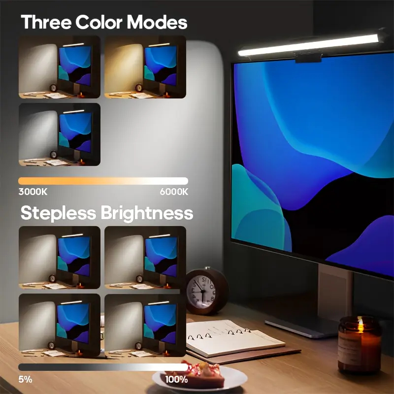 RGB モニターライトバーストリップアイケア調光可能なテーブ - Desk Setup Lamp のレビューと価格
