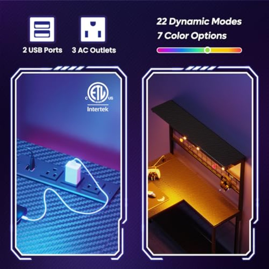 42インチのゲーミングデスク。電源コンセントとLEDライトを - Desk Setup L Shaped のレビューと価格